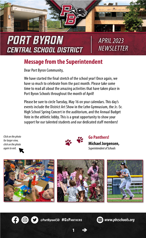 Port Byron CSD April 2023 Newsletter