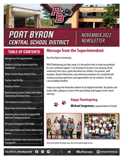 Port Byron CSD November 2022 Newsletter