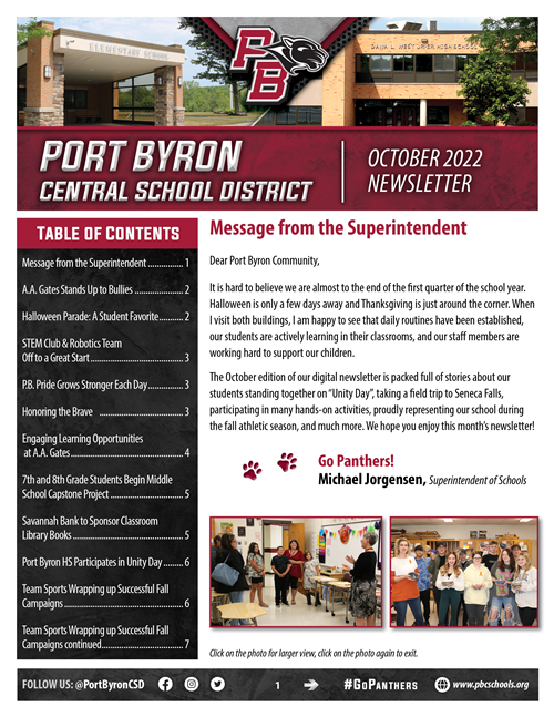 Port Byron CSD October 2022 Newsletter